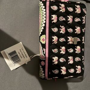Vera Bradley Black Wallet with Pink and Green Elephant Print
